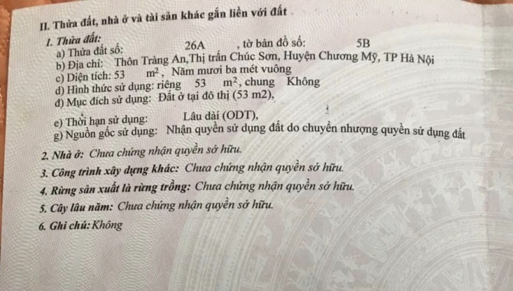 Cần Bán 53m Đất Ở Đô Thị Chúc Sơn Trục Chính Kinh Doanh Giá 2.9 Tỷ